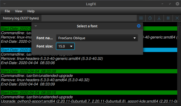 Changing the font in LogFX